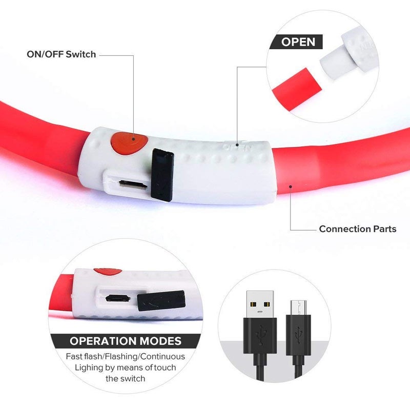 BSEEN Light Up Dog Collar, Silicone LED Dog Collar Rechargeable Cat Collar Cuttable Glowing Puppy Necklace Safety Dog Lights for Night Walking (Red) - Image 4